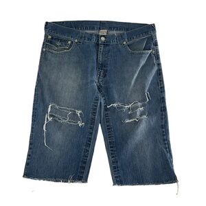 Vintage True Religion Jean Shorts Men 40 Blue Y2K Baggy Embroidered Guitar 2000s
